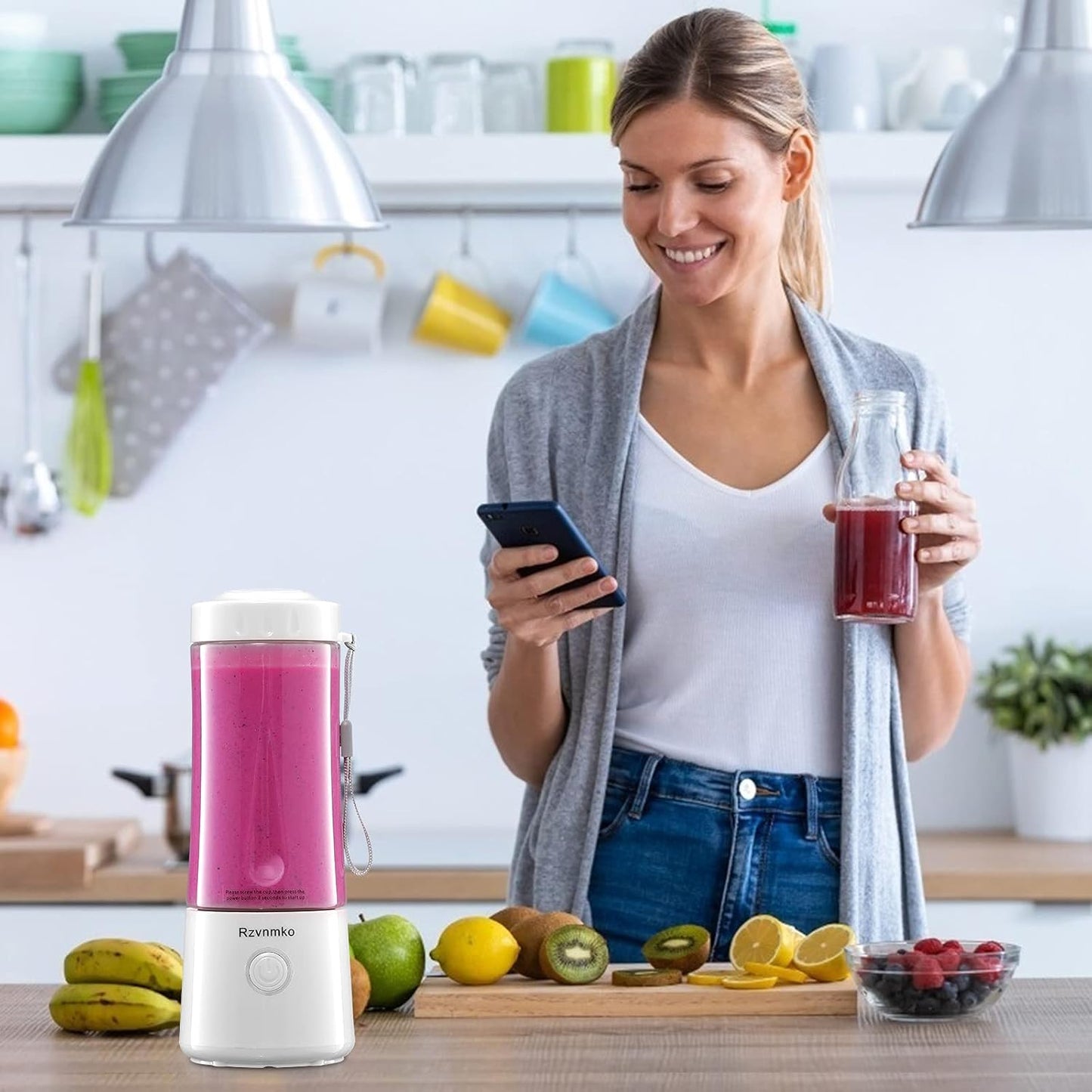 Portable Blender, Personal Size Blender Smoothie Maker Blender, Personal Smoothie Mixer, Usb Rechargeable Smoothie Blender (WHITE)