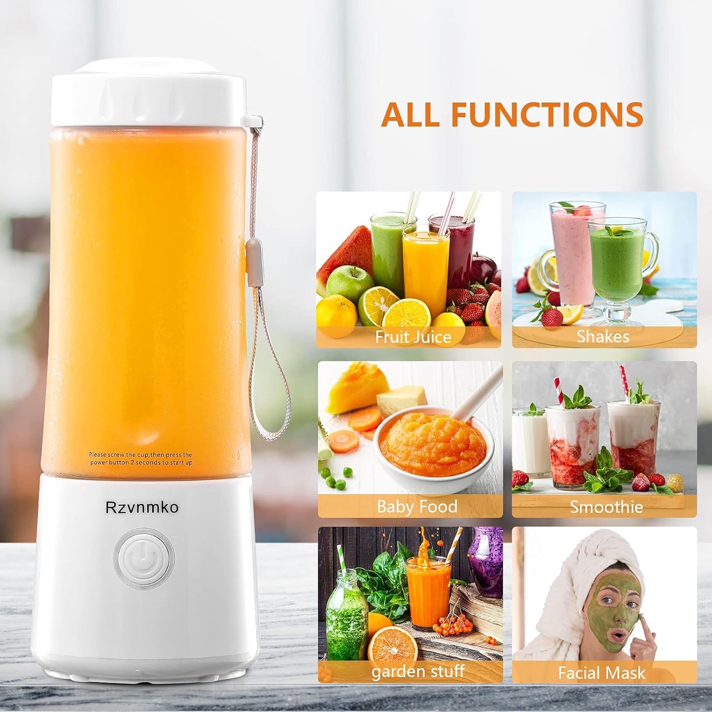 Portable Blender, Personal Size Blender Smoothie Maker Blender, Personal Smoothie Mixer, Usb Rechargeable Smoothie Blender (WHITE)